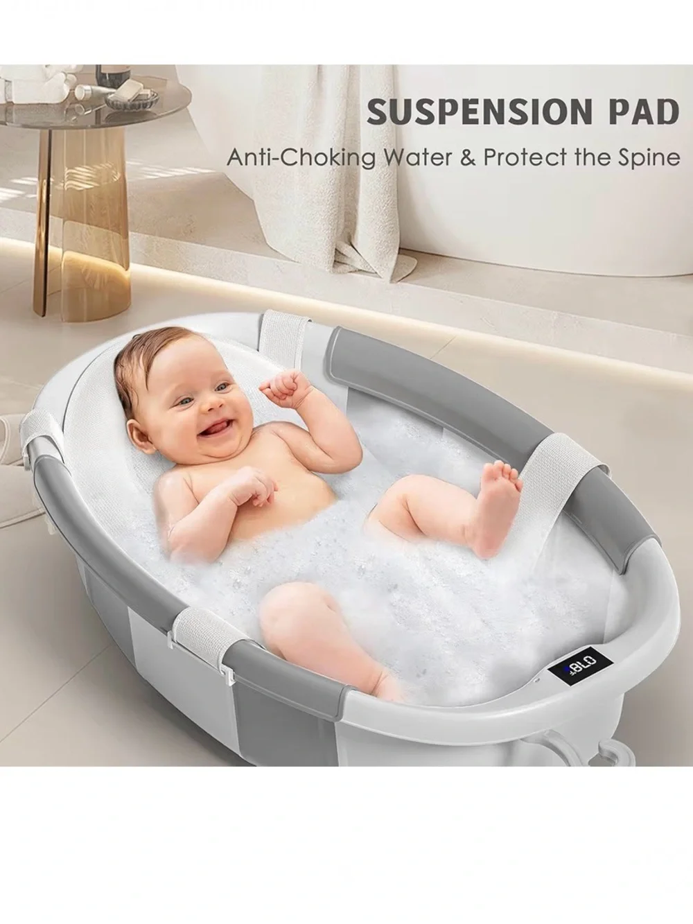 Collapsible Baby👶🏻Bathtub🛁w Cushion Thermometer🌡️& Drain Hole